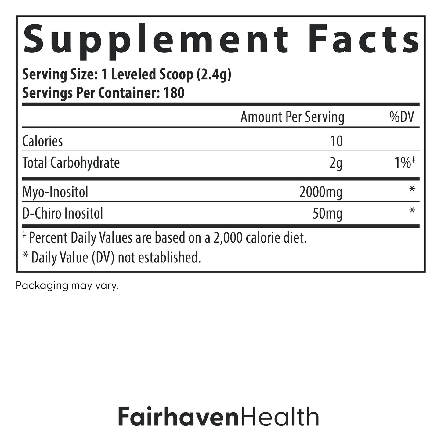 Envase de polvo inositol vegano Fairhaven Health