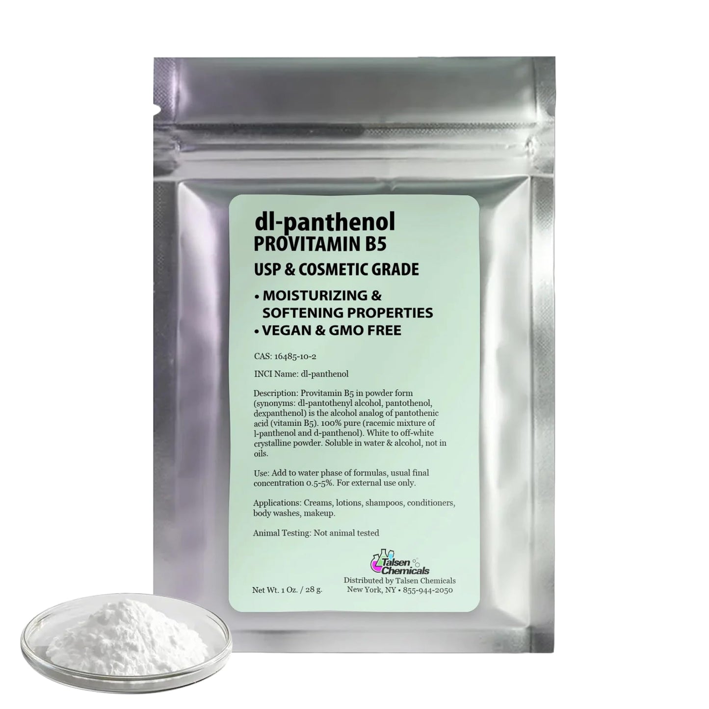 Envase de polvo pantenol para hidratar cabello y piel