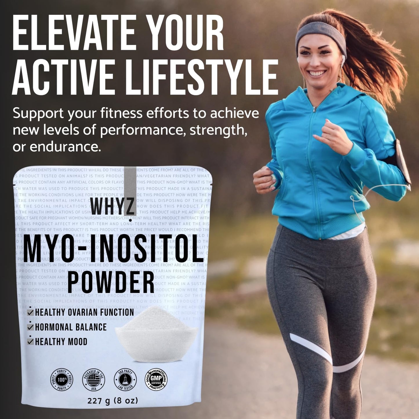 Envase de polvo puro mio-inositol para salud femenina WHYZ