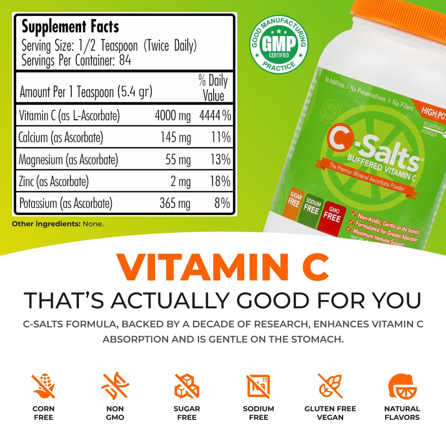 Envase polvo vitamina c C-Salts original sin azúcar