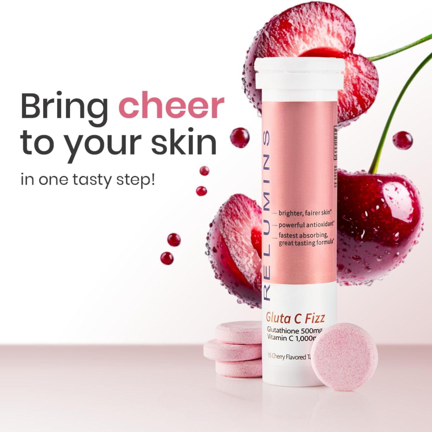 Envase Relumins Gluta C Fizz sabor cereza 15 tabletas