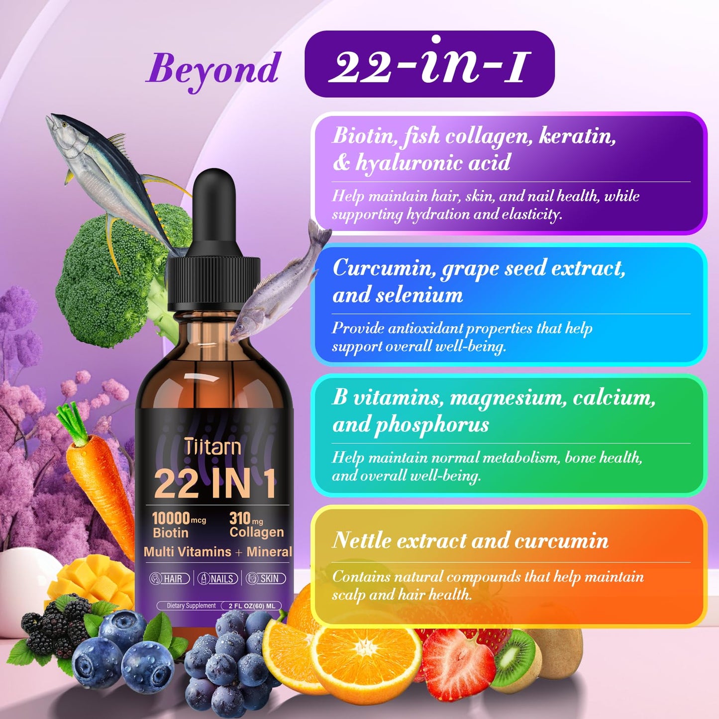 Envase soporte para cabello piel y uñas con colágeno y vitamina B