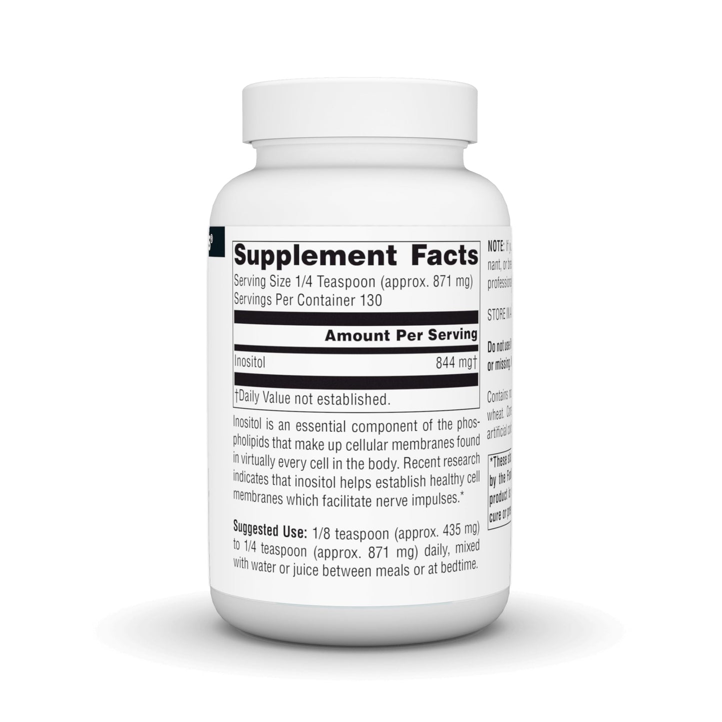Envase Source Naturals suplemento en polvo de inositol 4 oz