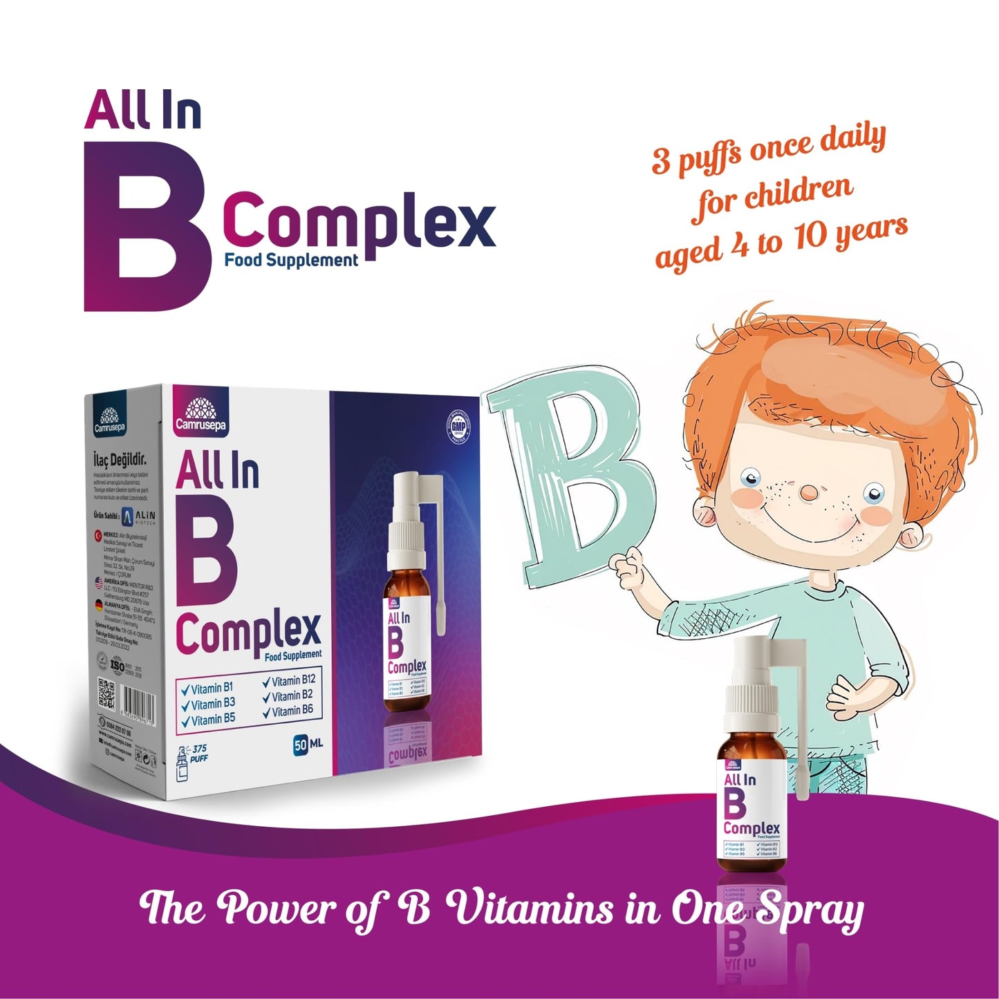 Envase spray vitaminas B Camrusepa de alta absorción