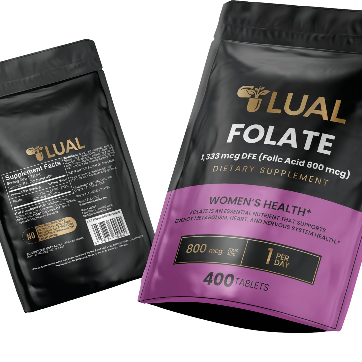 Envase suplementación folato LUAL calidad y pureza