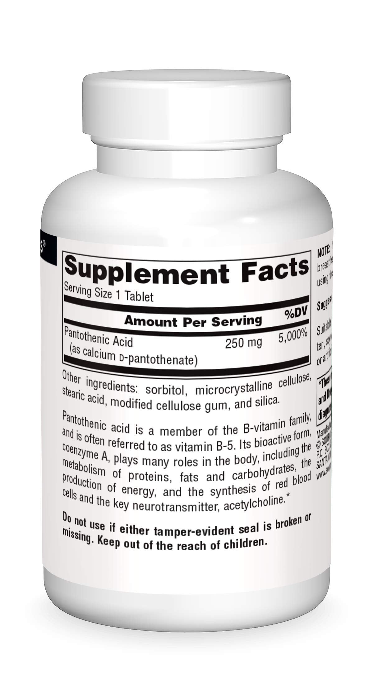 Envase suplemento ácido pantoténico vitamina B-5 100 tabletas