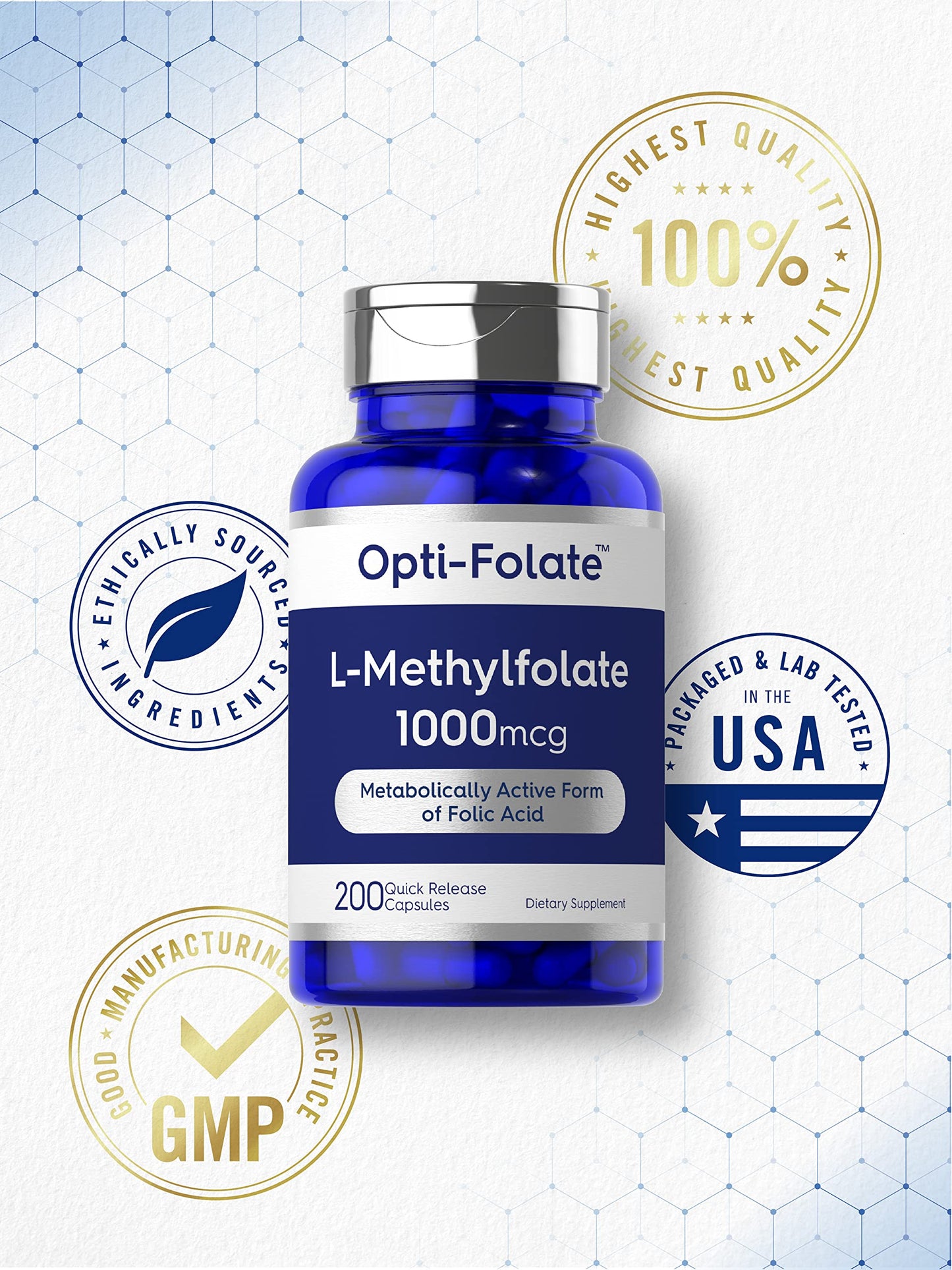 Envase suplemento Carlyle metilfolato 1000mcg 200 cápsulas