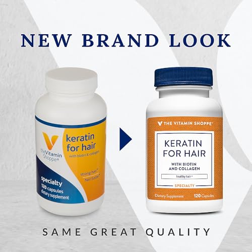 Envase suplemento keratina y colágeno The Vitamin Shoppe 120 cápsulas
