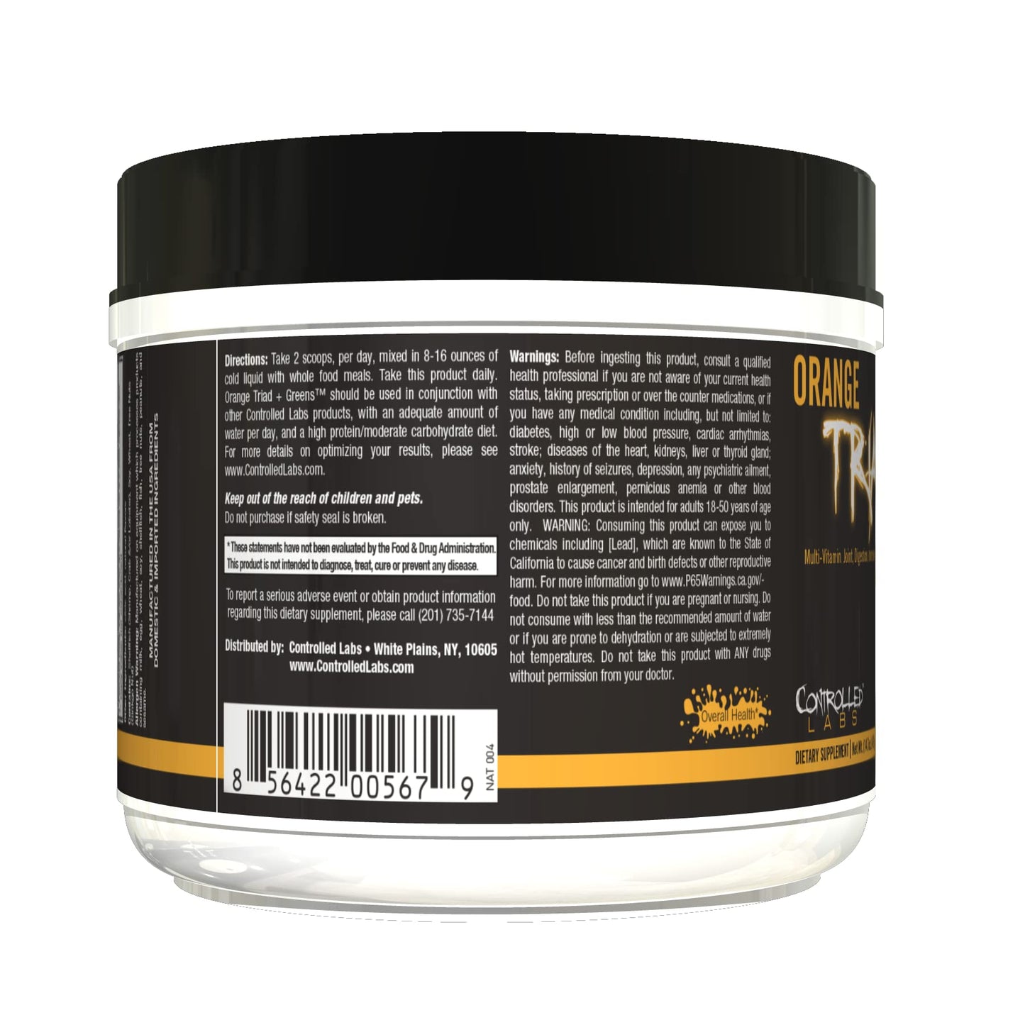 Envase de suplemento Orange Triad + Greens