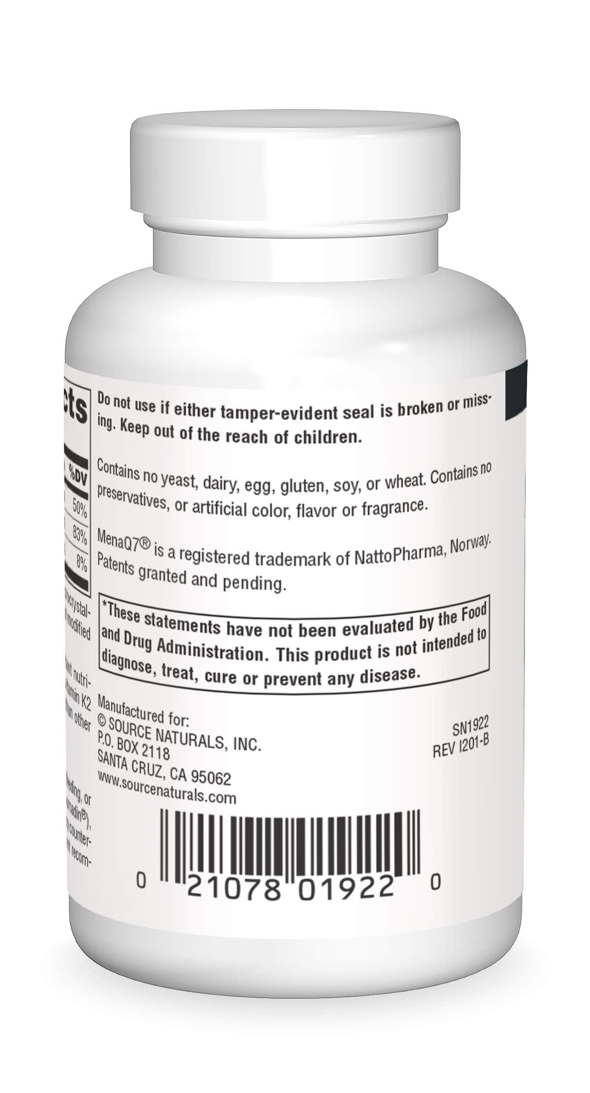Envase suplemento Vitamina K2 y D3 Source Naturals