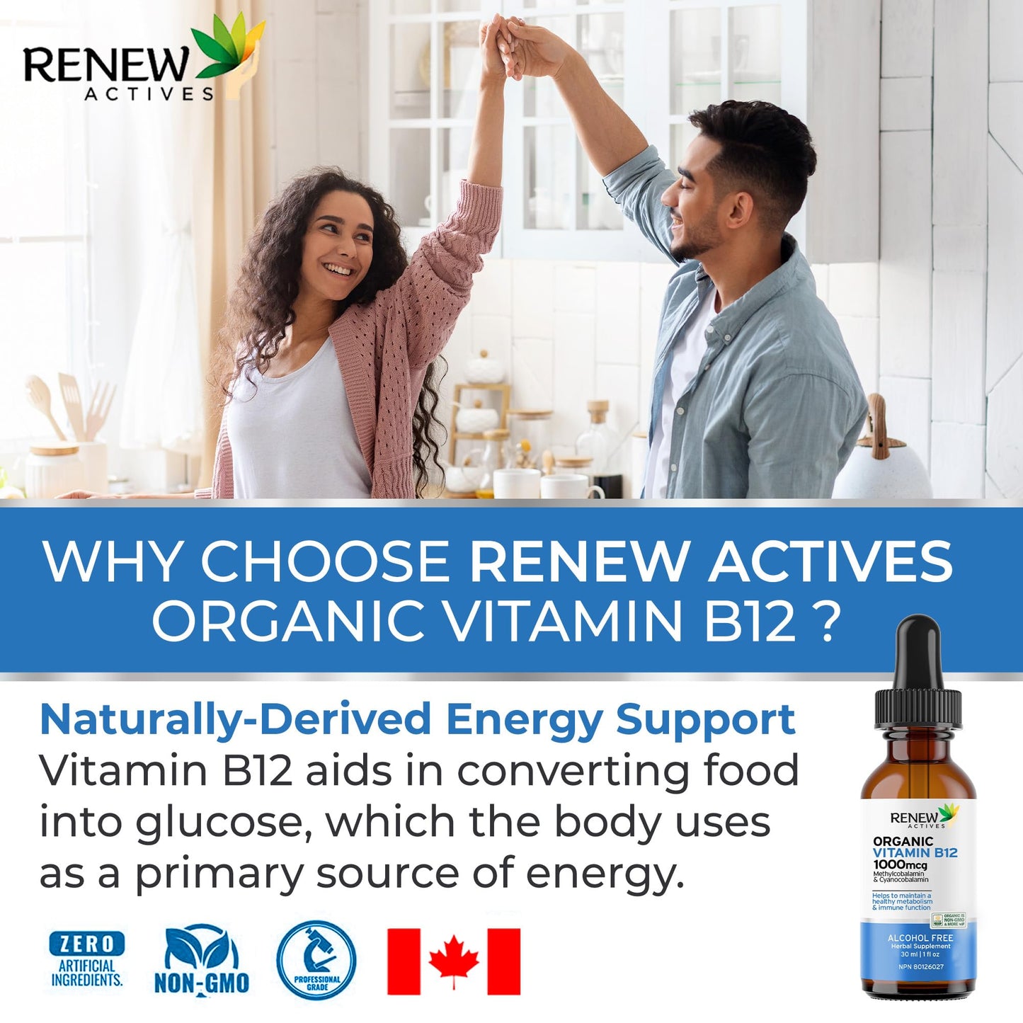Envase suplemento b12 líquido para piel cabello y uñas renovactives