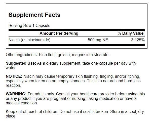 Envase de Swanson niacinamida 500mg