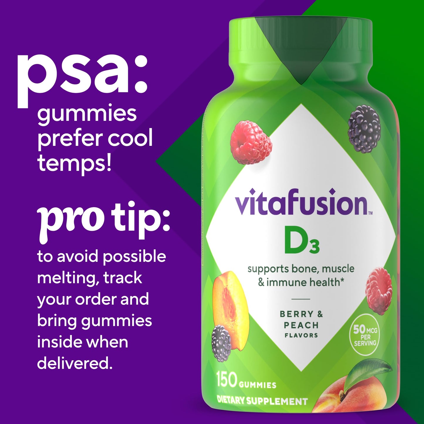 Envase Vitafusion vitamina D3 gomitas 150 unidades