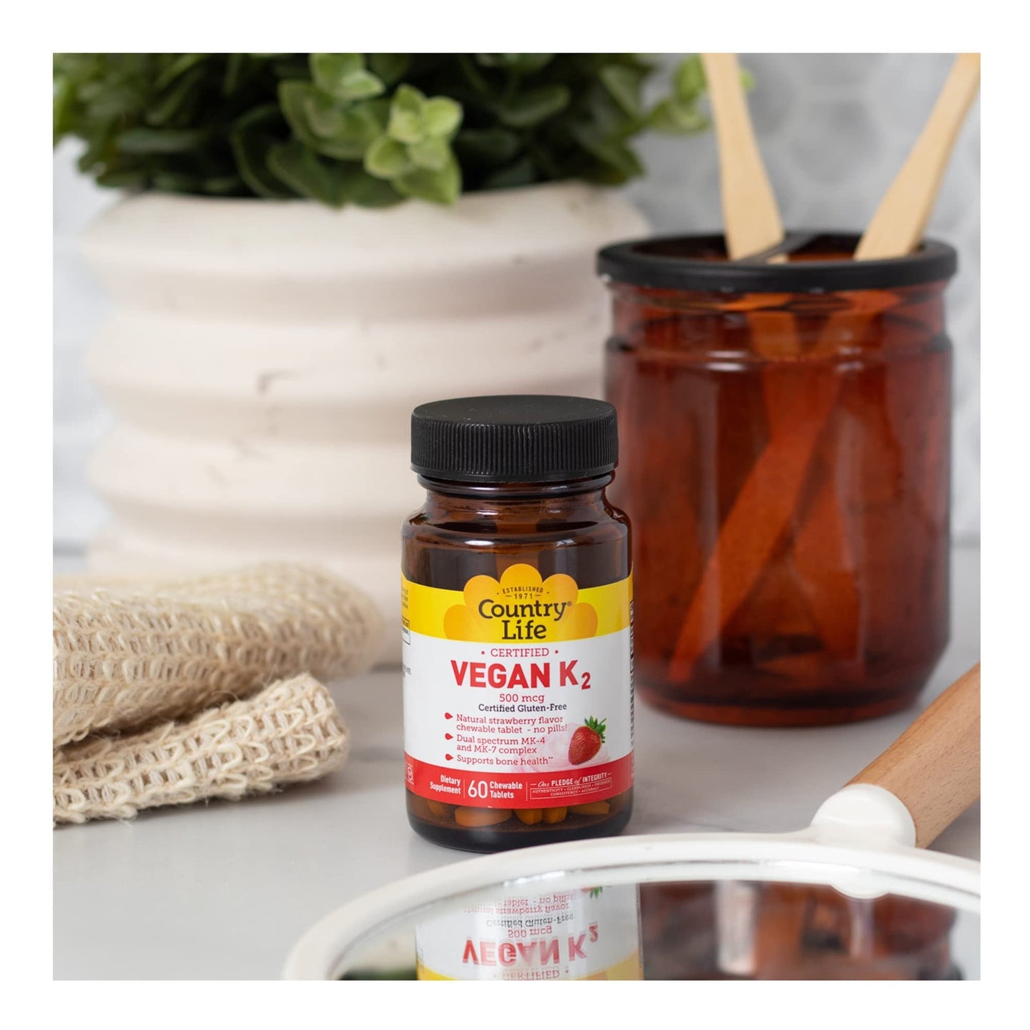 Envase vitaminas k2 para huesos y dientes country life 60 tab