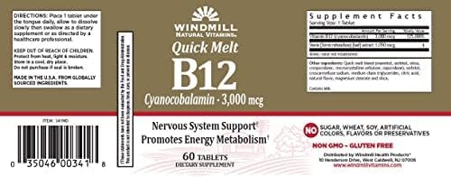 Envase de Windmill B-12 3000 mcg suplemento