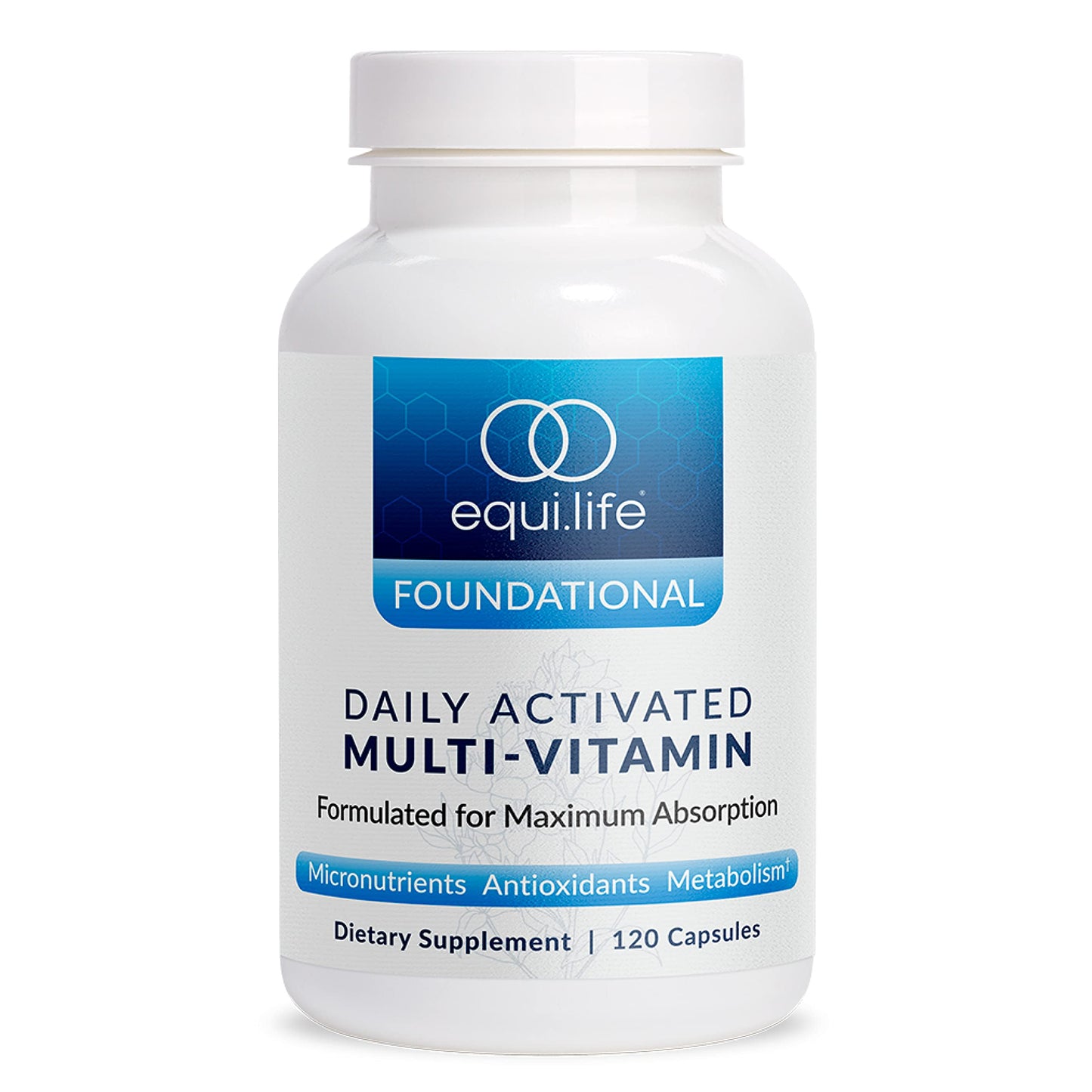 Frasco de multivitamínico activado diario Equilife con 21 vitaminas y minerales