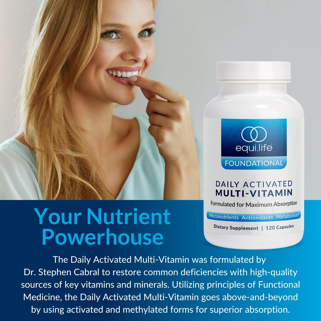 Información nutrimental del multivitamínico activado diario Equilife