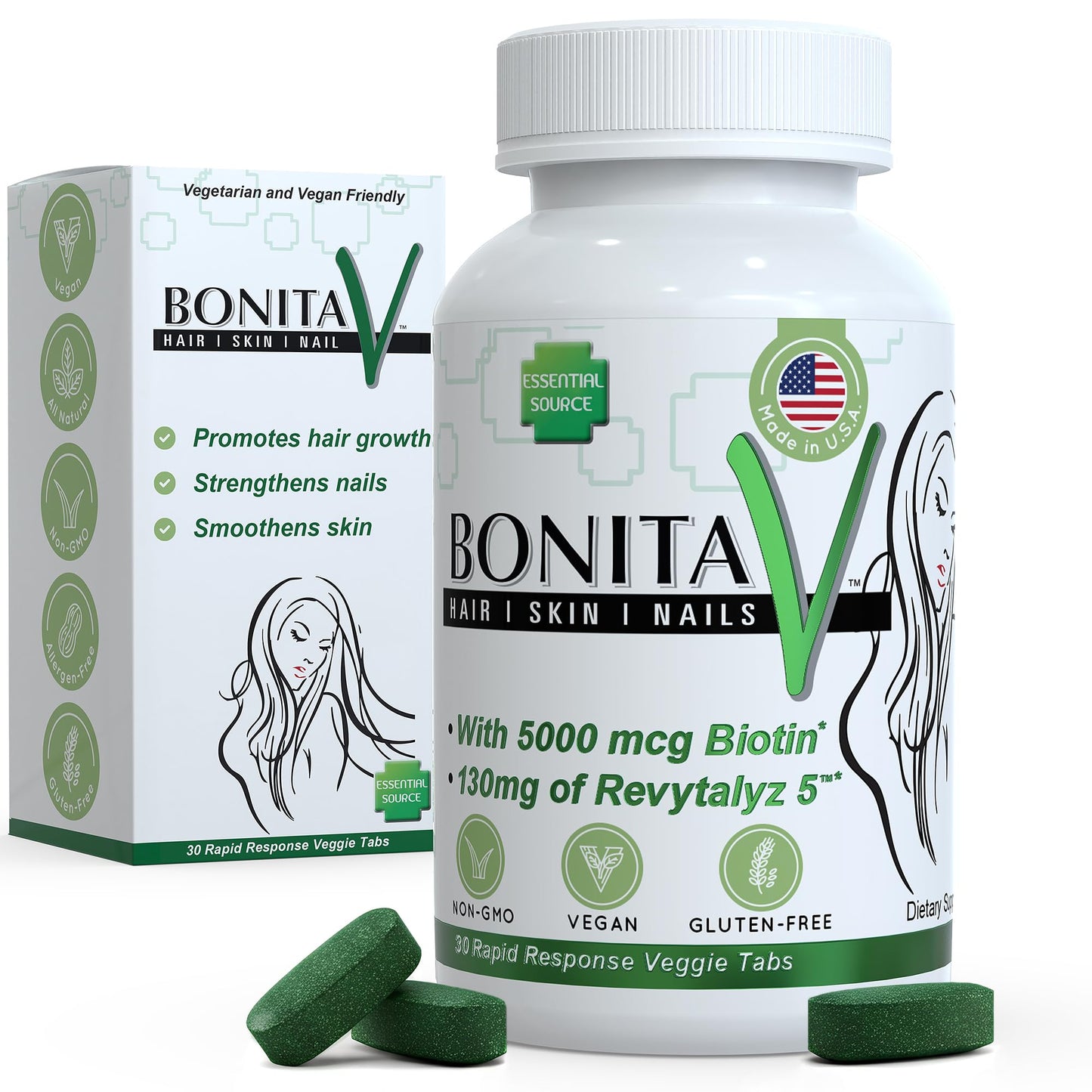 Essential Source biotina 30 tabletas veganas cabello piel uñas