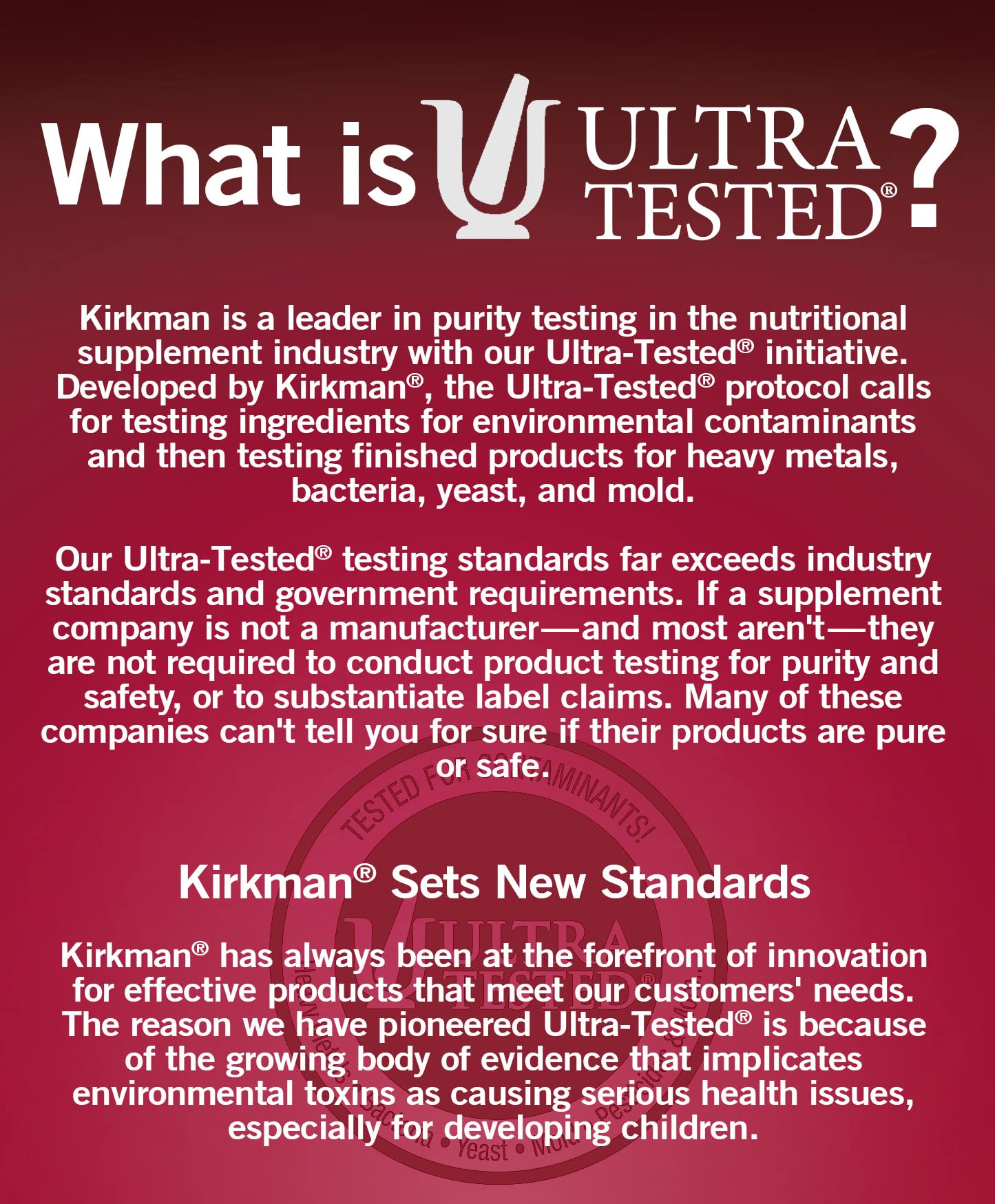 Estándares de prueba Ultra en suplementos Kirkman