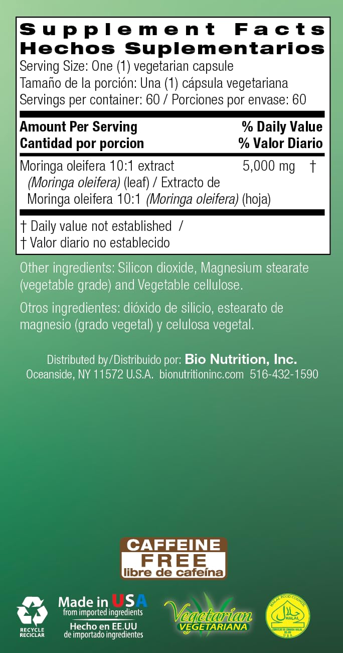 Etiqueta de Bio Nutrition Moringa 5000mg