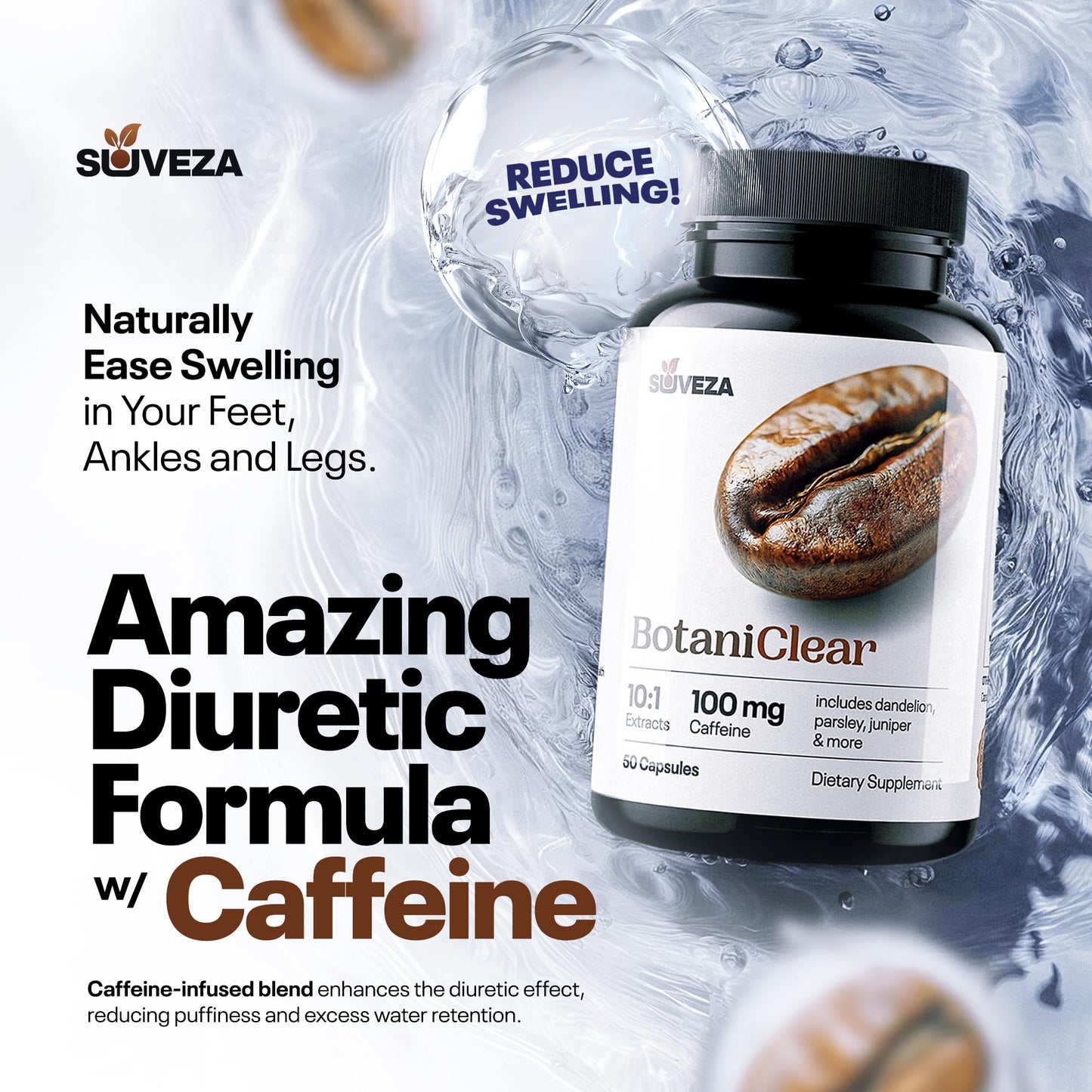 Etiqueta botella pastillas diuréticas suveza alivio edema