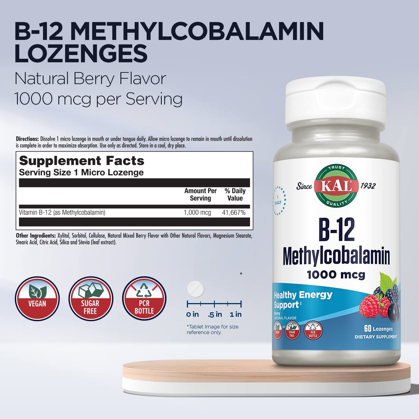 Etiqueta botella pastillas vitamina B12 KAL