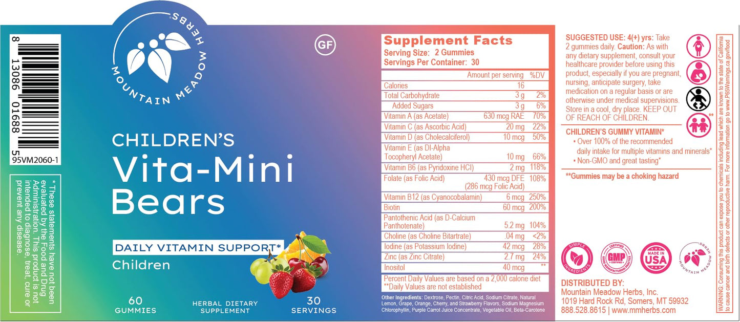 Etiqueta y caja de ositos multivitamínicos