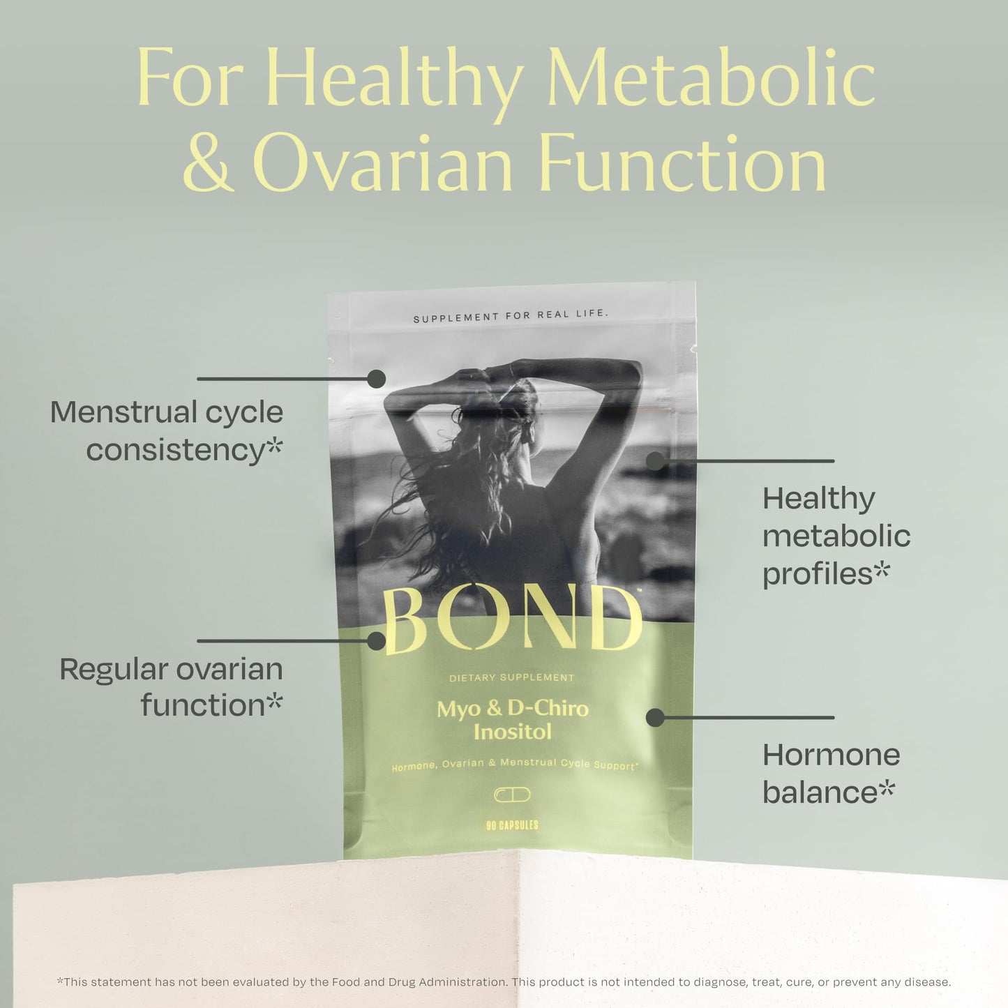 Etiqueta delantera suplemento BOND Inositol ciclos menstruales