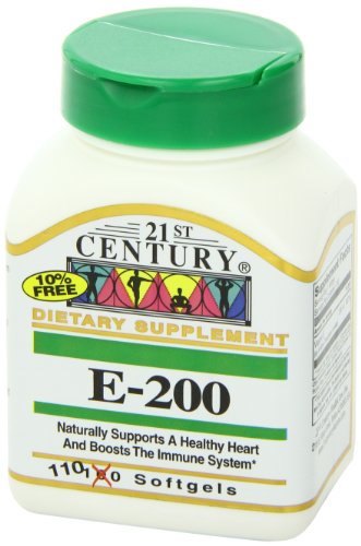 Etiqueta frontal 21st Century vitamina e 200 ui cápsulas
