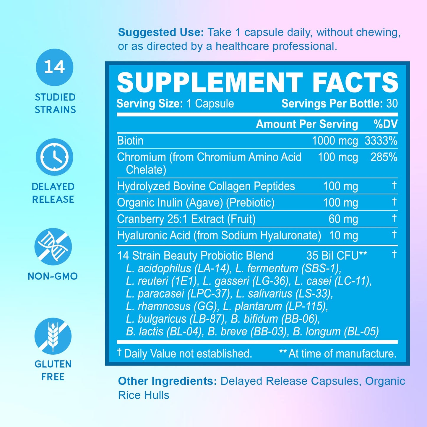 Etiqueta frontal BioEmblem probióticos y vitaminas para mujer