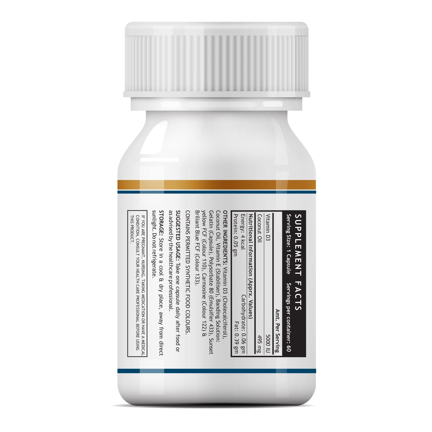 Etiqueta frontal cápsulas vit d3 inlife 5000 iu con aceite de coco