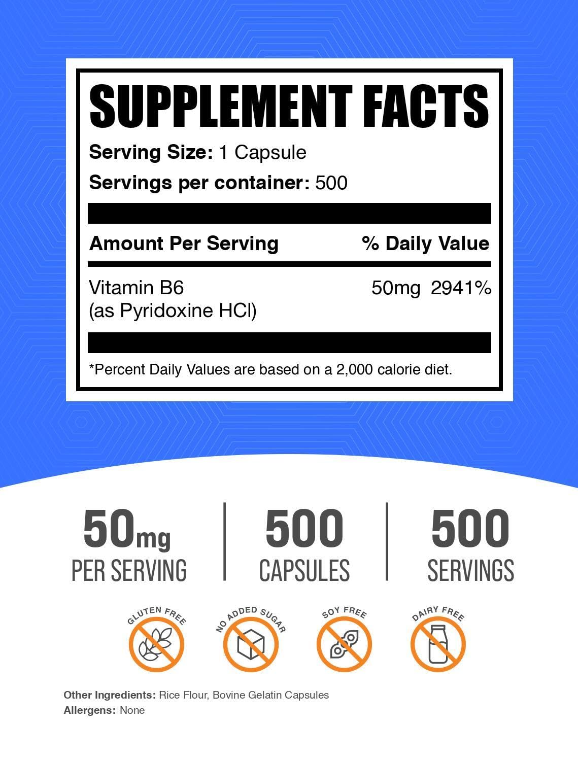 Etiqueta frontal Cápsulas Vitamina B6 BulkSupplements