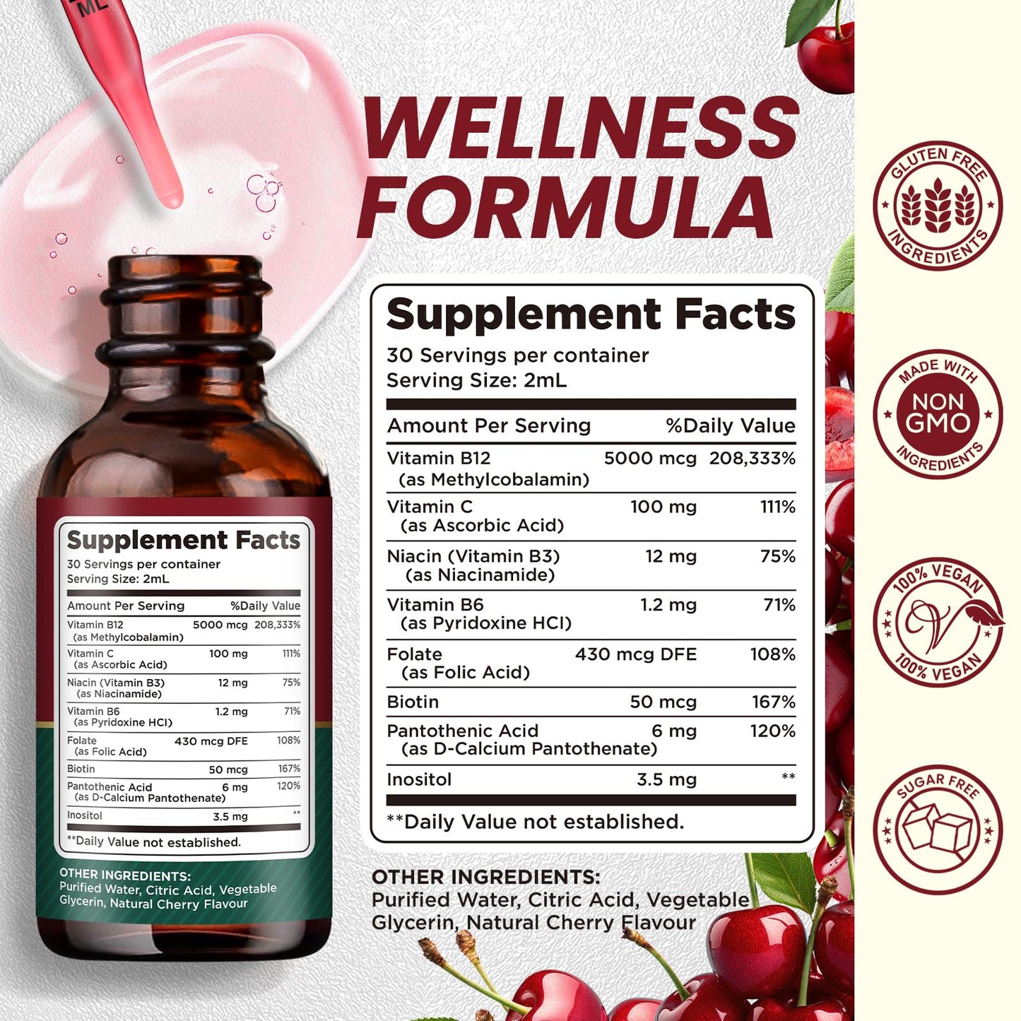 Etiqueta frontal complejo líquido vitamina B12 vegano