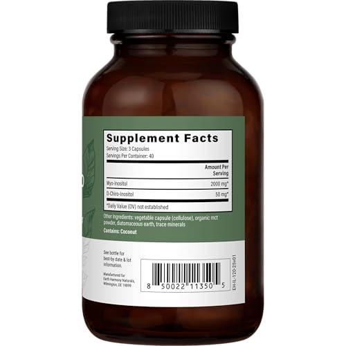 Etiqueta frontal suplemento Earth Harmony Myo-Inositol D-Chiro 120