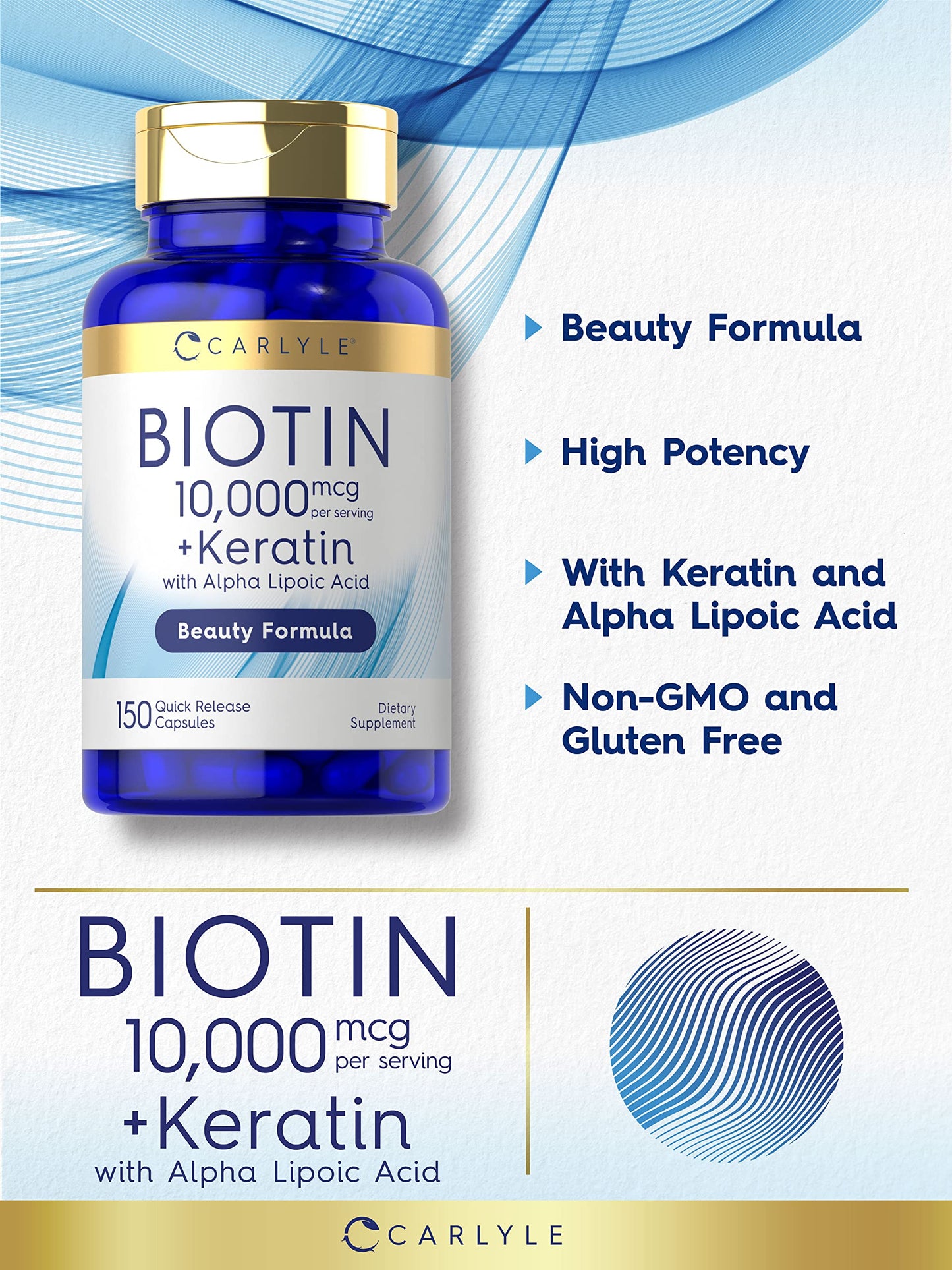 Etiqueta frontal frasco Biotina Carlyle 10000mcg