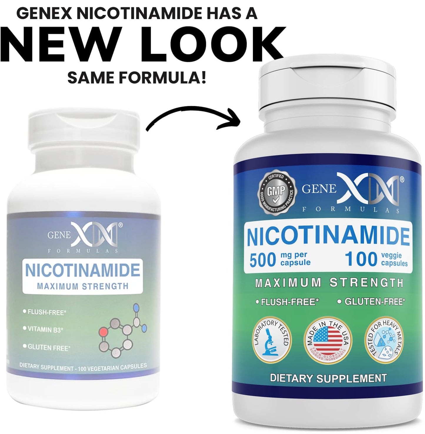 Etiqueta frontal Genex Formulas nicotinamida 500mg