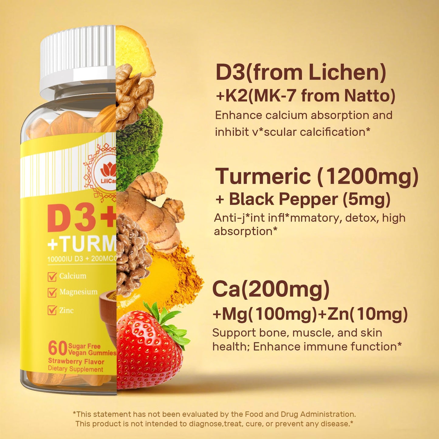 Etiqueta frontal Gomitas LiliCare Vitamina D3 K2 120 unidades