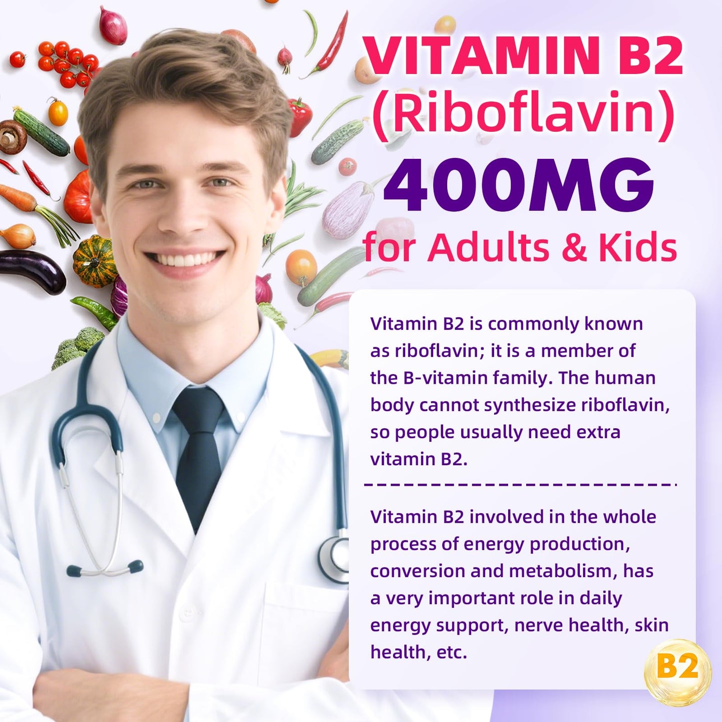 Etiqueta frontal gomitas vitamina B2 VCCHUYH vegano
