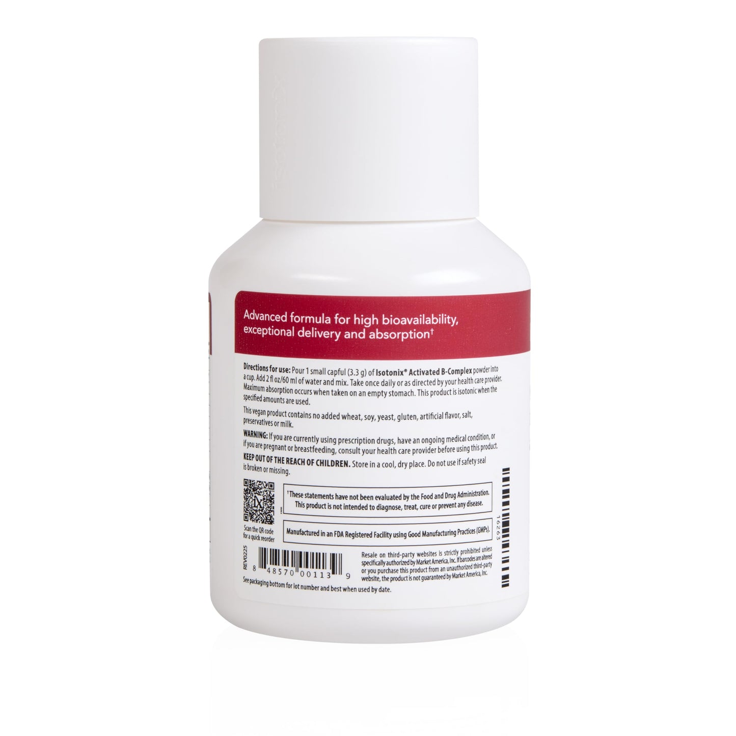 Etiqueta frontal Isotonix Activated B Complex suplemento bebidas