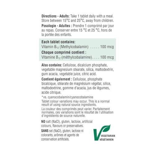 Etiqueta frontal Jamieson B12 100 mcg metilcobalamina