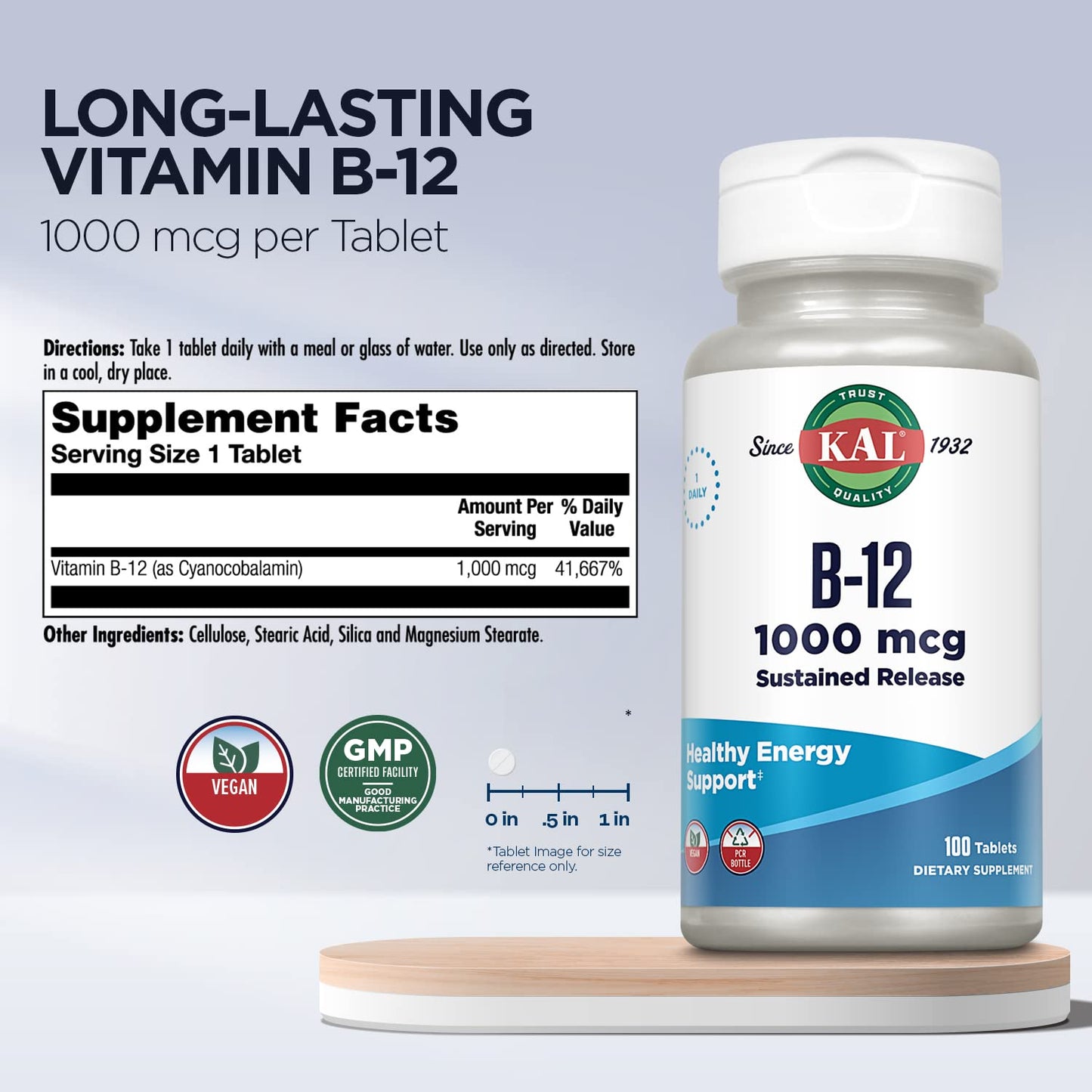 Etiqueta frontal KAL vitamina B12 1000 mcg