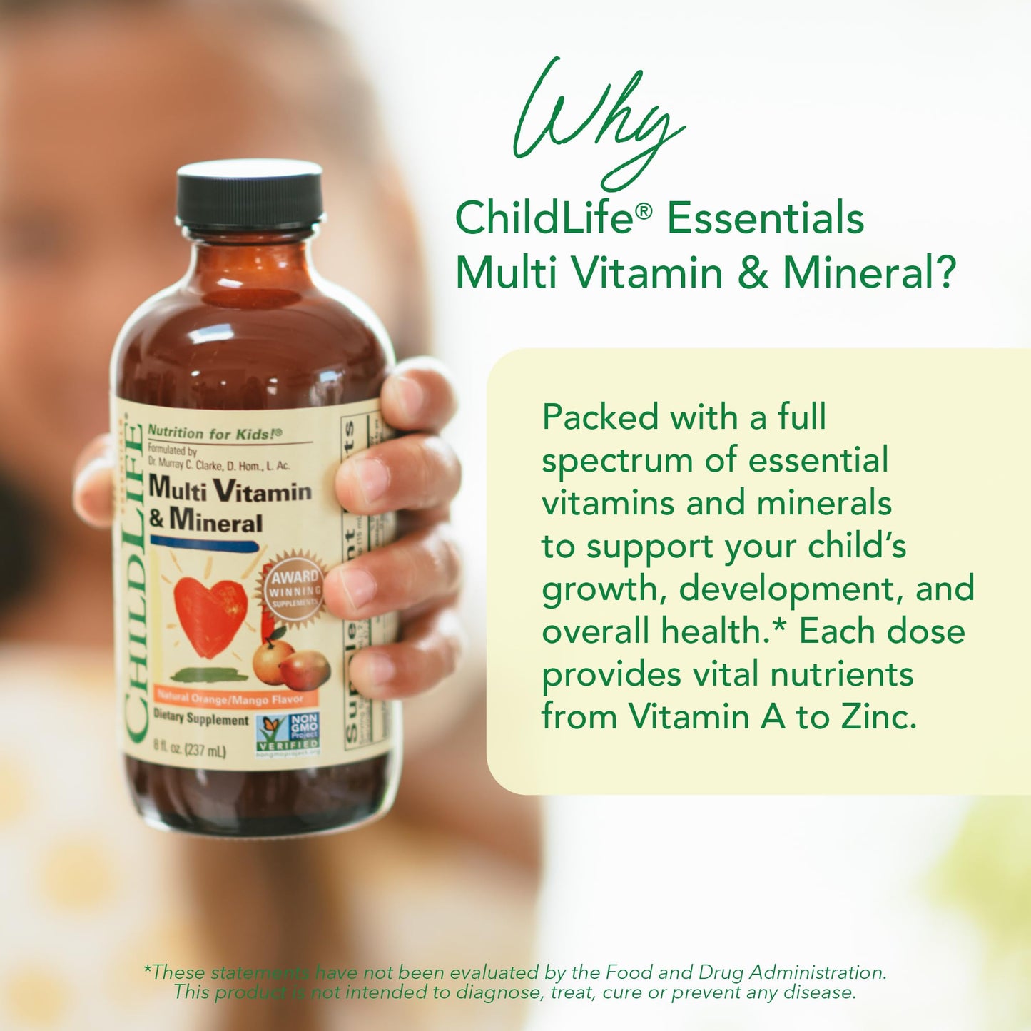 Etiqueta frontal multivitamínico niños ChildLife Essentials 8 oz