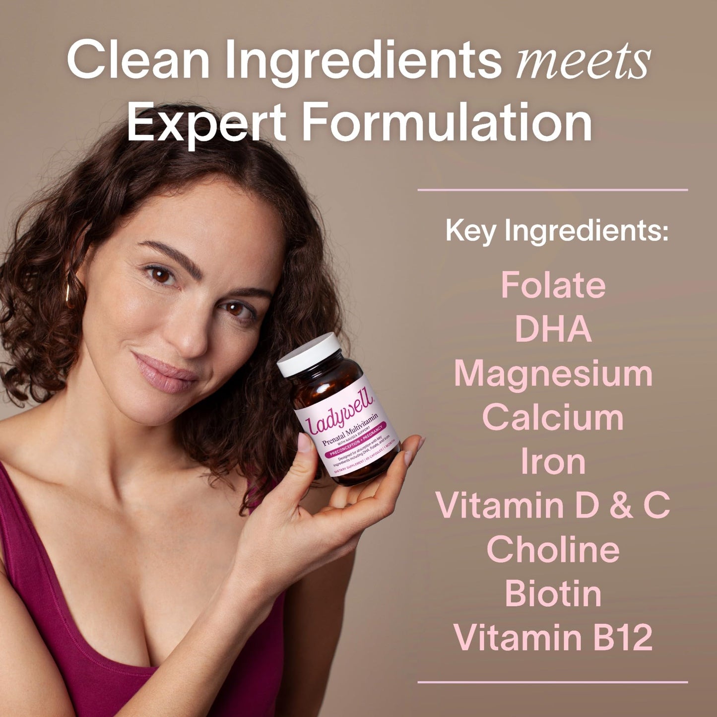 Etiqueta frontal multivitamínico prenatal Ladywell