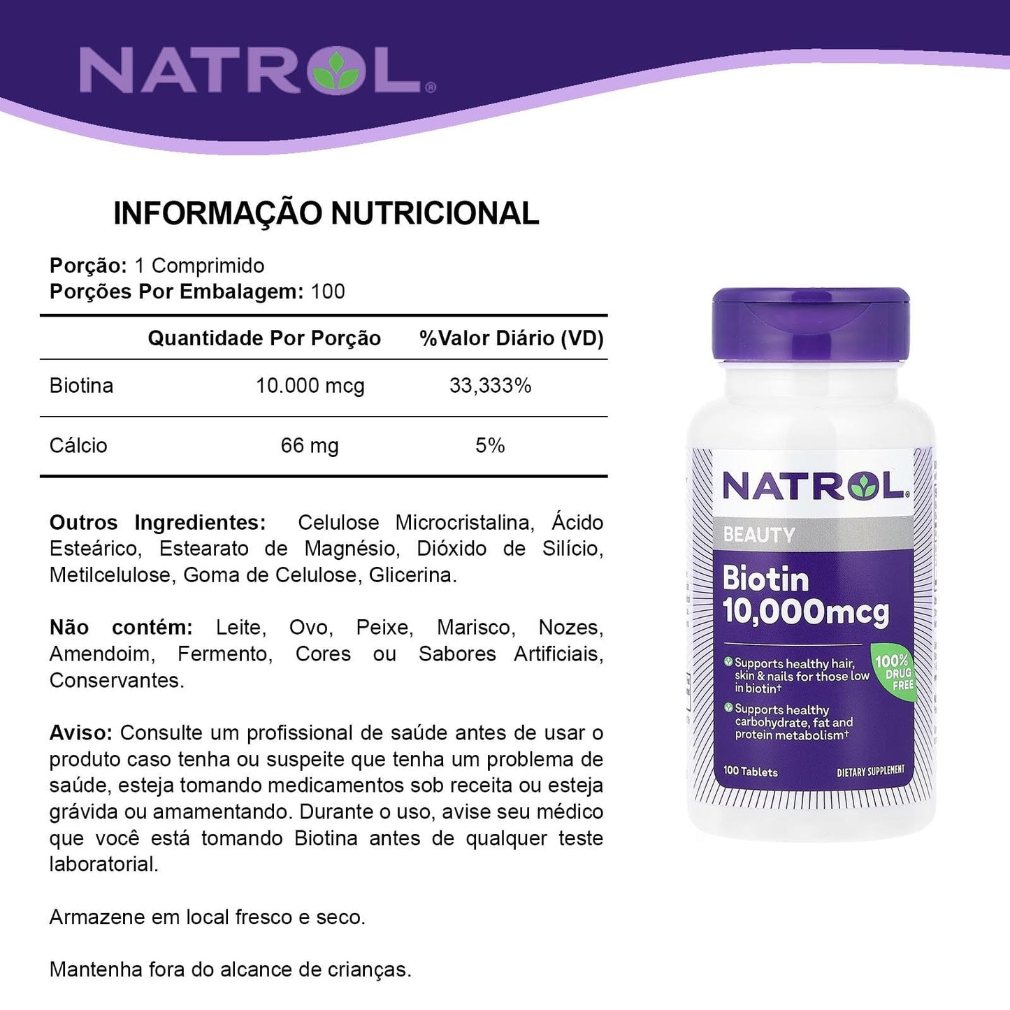 Etiqueta frontal Natrol Biotin Max 10000mcg