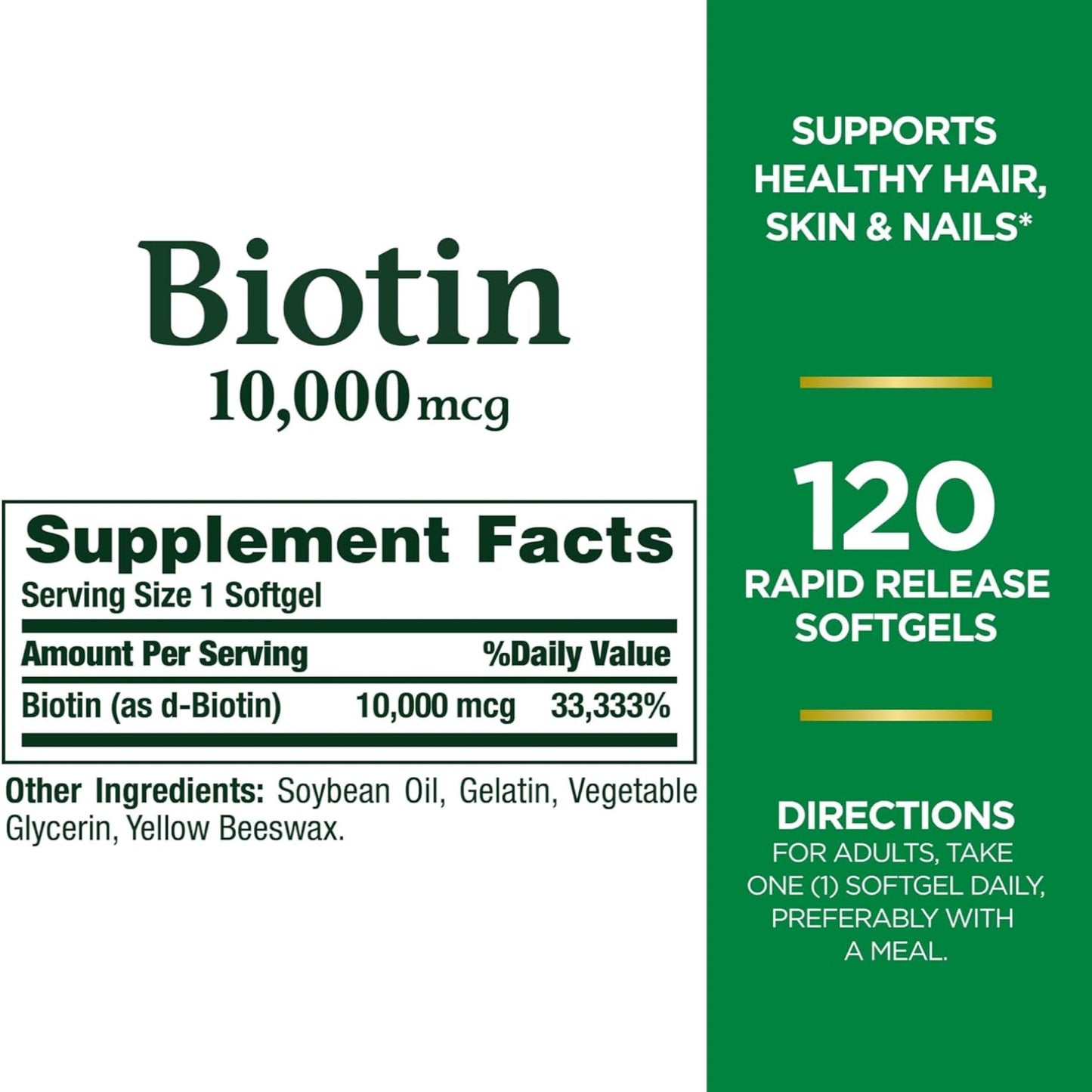 Etiqueta frontal suplemento Nature's Bounty Biotina