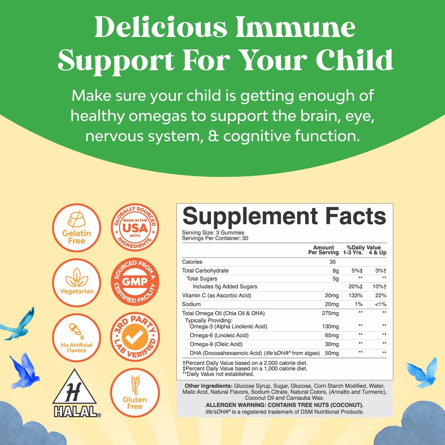 Etiqueta frontal Natures Craft gomitas multivitamínicas niños