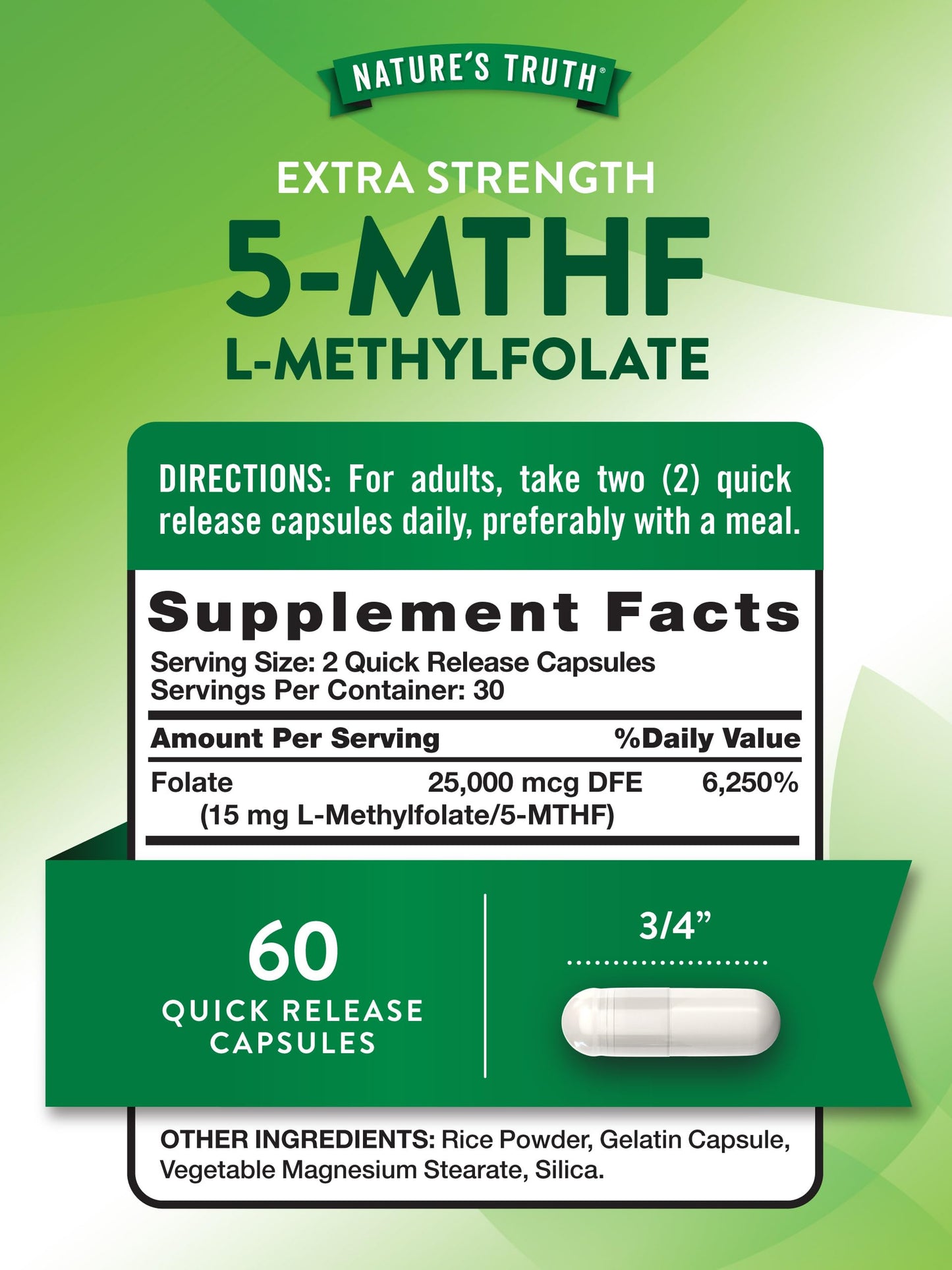 Etiqueta frontal Nature's Truth L Metilfolato suplemento
