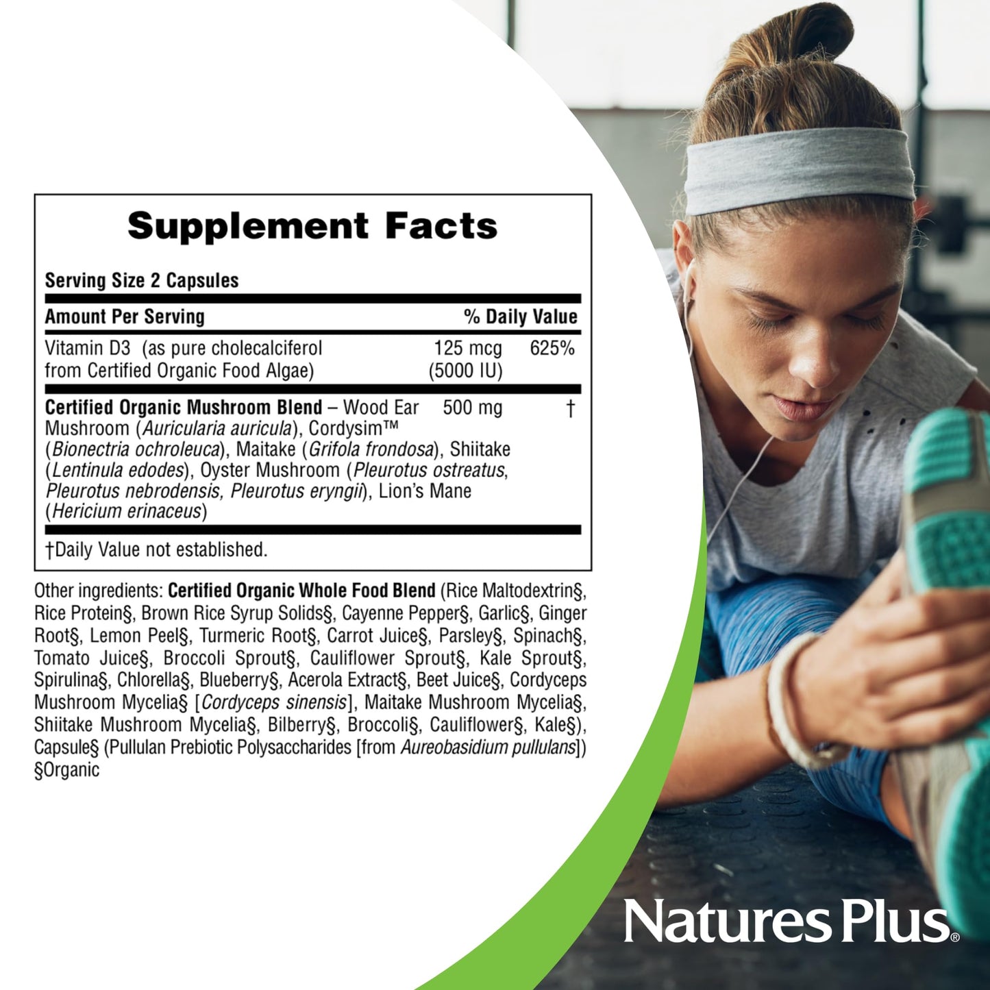 Etiqueta frontal NaturesPlus vitamina D3 cápsulas veganas