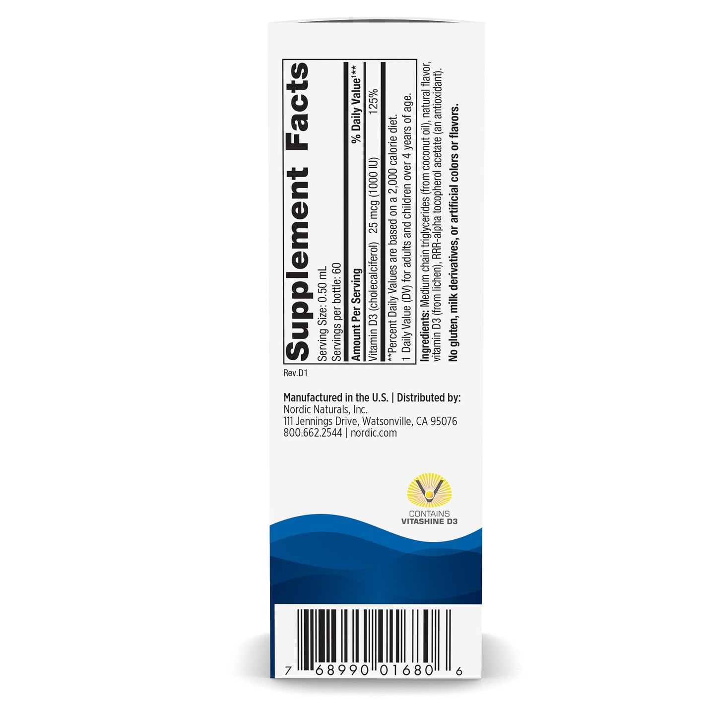 Etiqueta frontal Nordic Naturals Vitamina D3 líquida vegana