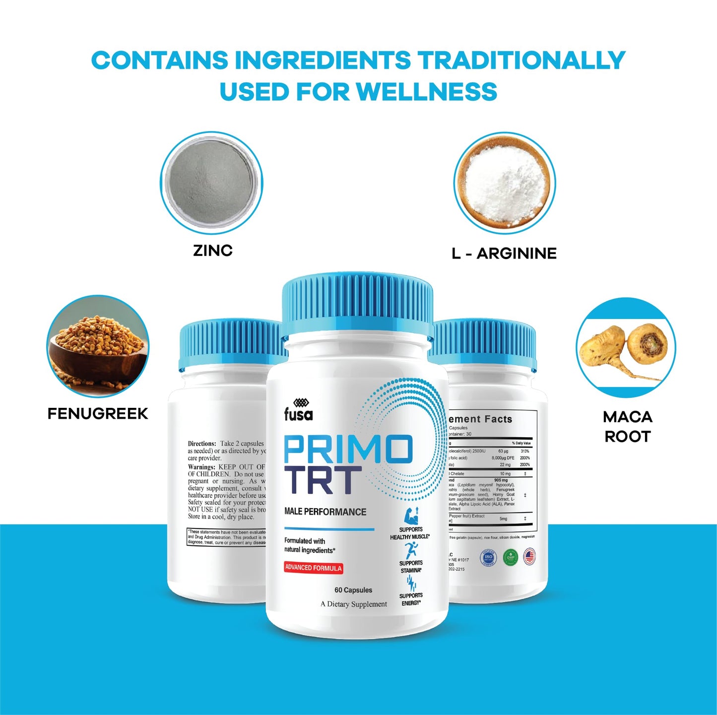 Etiqueta frontal Primo TRT multivitamínico fuerza máxima